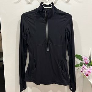 LULULEMON Half Zip Ruffle Lace Reflective Detail Long Sleeve Run Pullover Black